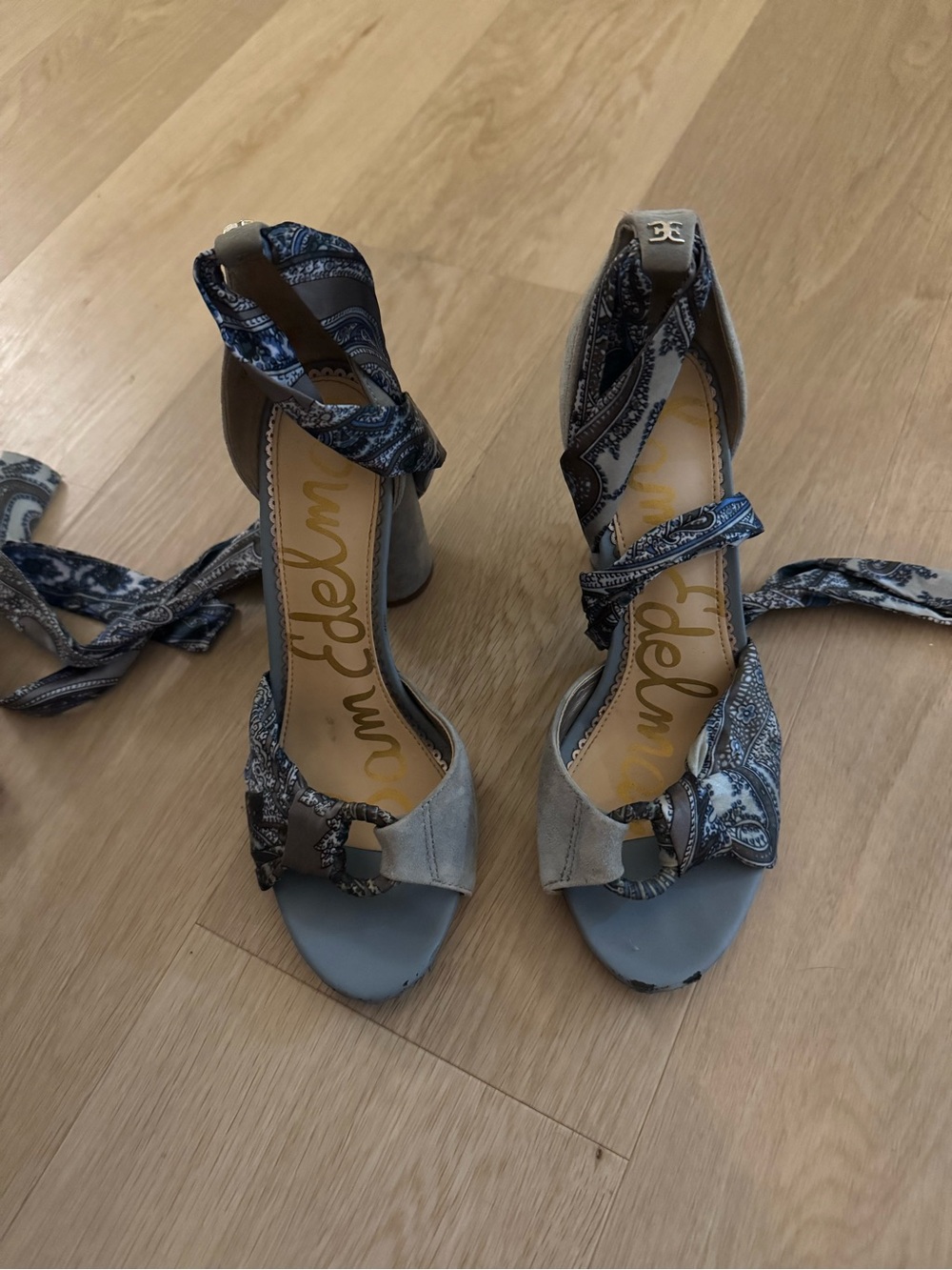 Sam Edelman Blue Paisley Wrap-Heel Sandals